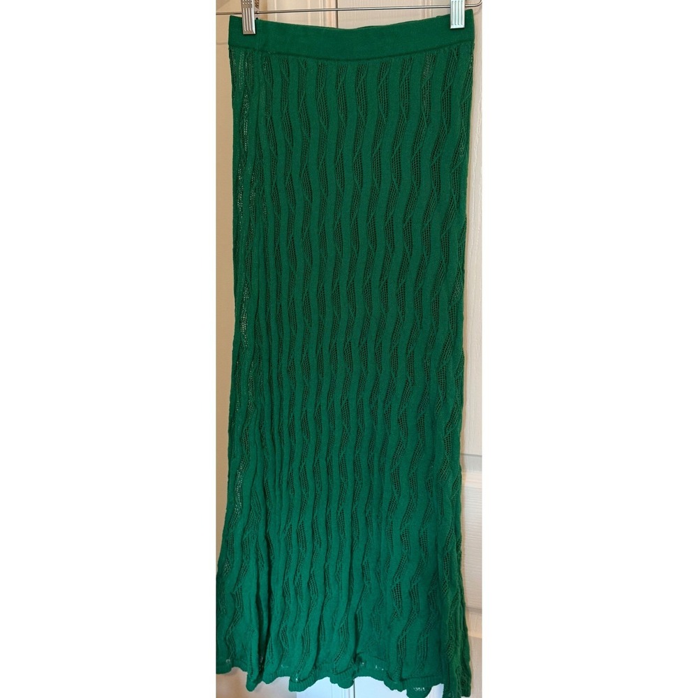 Future Collective Jenee Naylor Green Knit Pointelle Maxi coverup Skirt XXS green